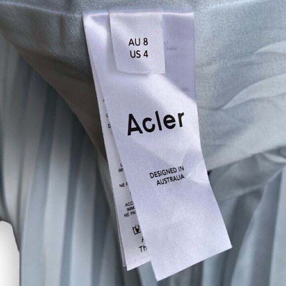 Acler Dress US 4 Palms Pleated Satin Midi Dress Light Blue AU 8 - Picture 13 of 15